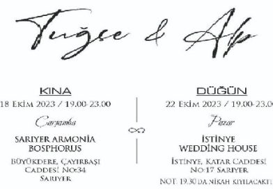18 Ekim 2023 Tuğçe & Alp’in düğünü olacaktır.